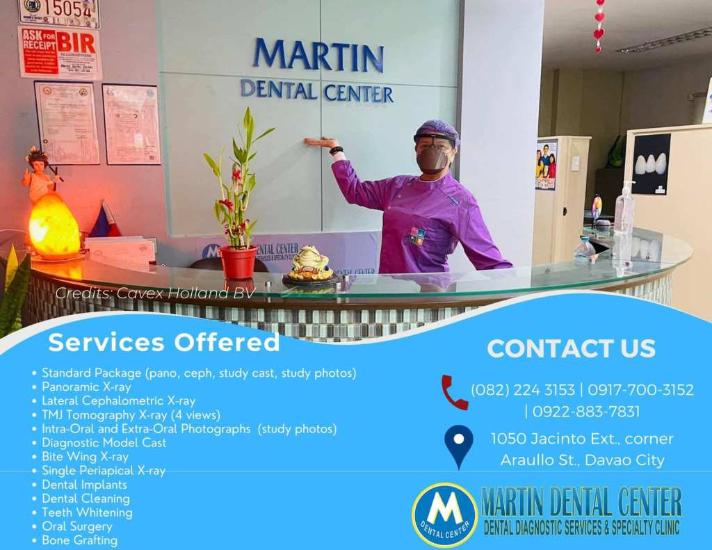 The Martin Dental Center is a dental diagnostic and specialty clinic located at the second floor of Kopi lah Roti, a Singaporean-Malaysian inspired Kopi shop in Davao City.
